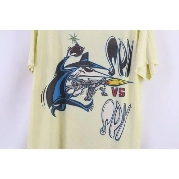 Vintage 80s Mad Magazine XL Distressed Spell Out Spy vs Spy T-Shirt Yellow USA